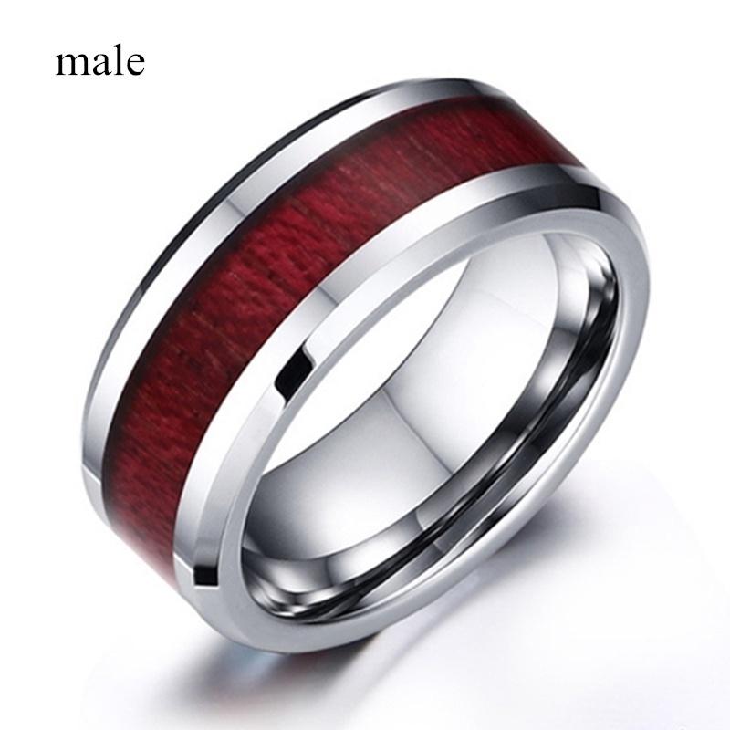 

Fashion Couple Rings Women Heart White Crystal CZ Rings Set Red Wood Inlay Men s Stainless Steel Ring Wedding Band Jewelry Gift 13
