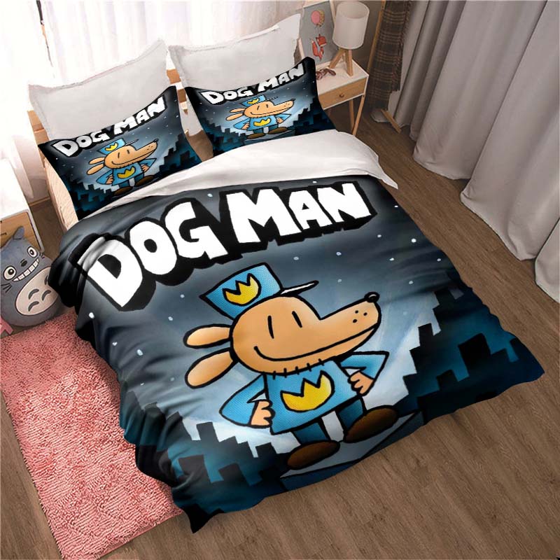 DOG MAN Cute Cartoon Pattern Bedding Set Duvet Cover Set Single Double Bed King Size Bed Set Adult Kid's Bedroom  Sheet Set