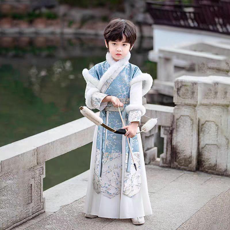 2026 Boys Hanfu New Year Costume: Thickened Traditional Tang Suit for Winter/Autumn 140 cm