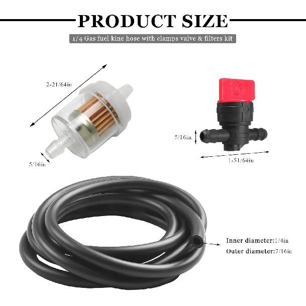 1/4 Inch Gas Fuel Line Kit, 2 Meter/6-Foot Fuel Hose with Clamps Valves & Magnetic Filters, Universal Filter Valve Gas Line Hose Kit for Motorcycle