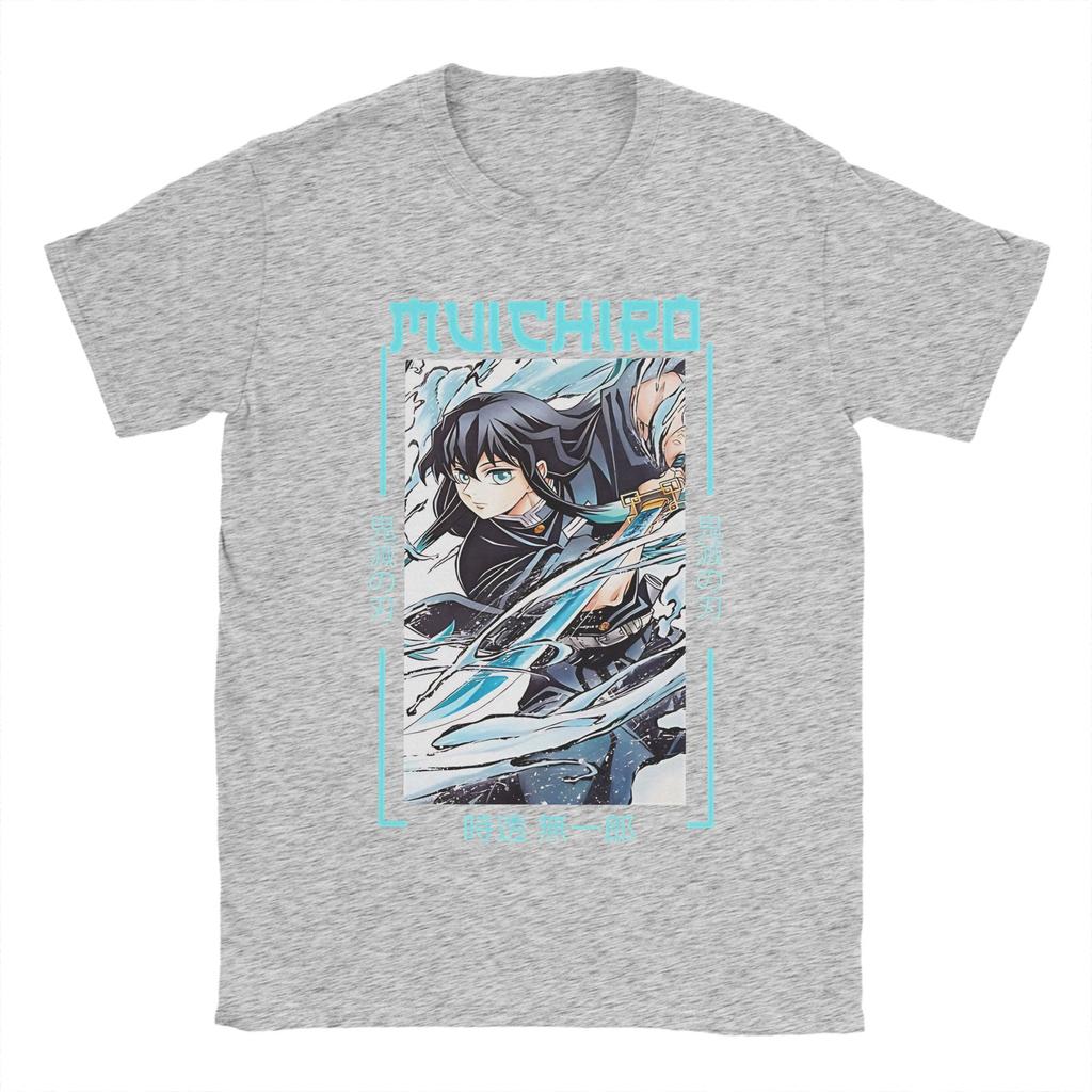 Vintage Demon Slayer  T-Shirt Men Cotton Short Sleeve Muichiro Tokito Round Neck Summer Tops