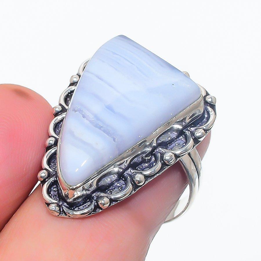 

Natural Blue Lace Agate Gemstone 925 Sterling Silver Jewelry Ring Size 7 M4p29
