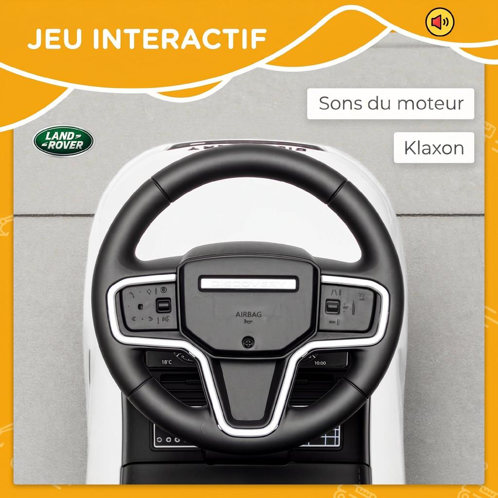 Ride-On Car for Children, Land Rover, Push Vehicle, Horn, Engine Sounds, Under-Seat Storage, White