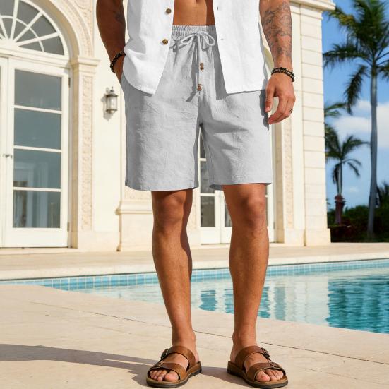 Men Shorts with Reinforced Pockets Elastic Waist Adjustable Drawstring Pure Color Loose Fit Outdoor Sport Shorts Casual