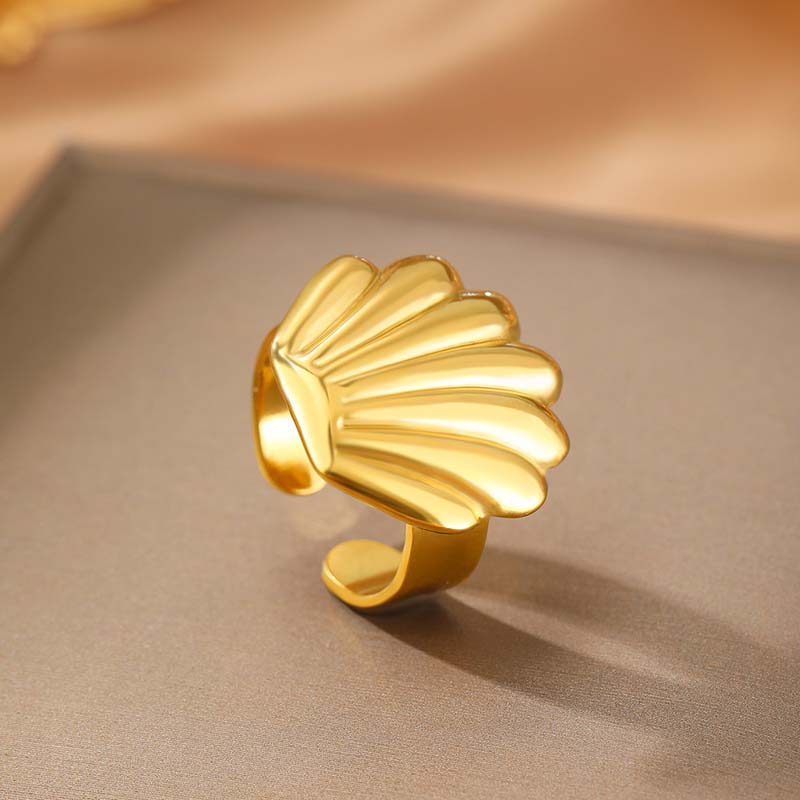 Stainless Steel Metal Shell Open Rings For Women Men Vintage Gold Color Starfish Adjustable Ring Beach Party Zircon Gift
