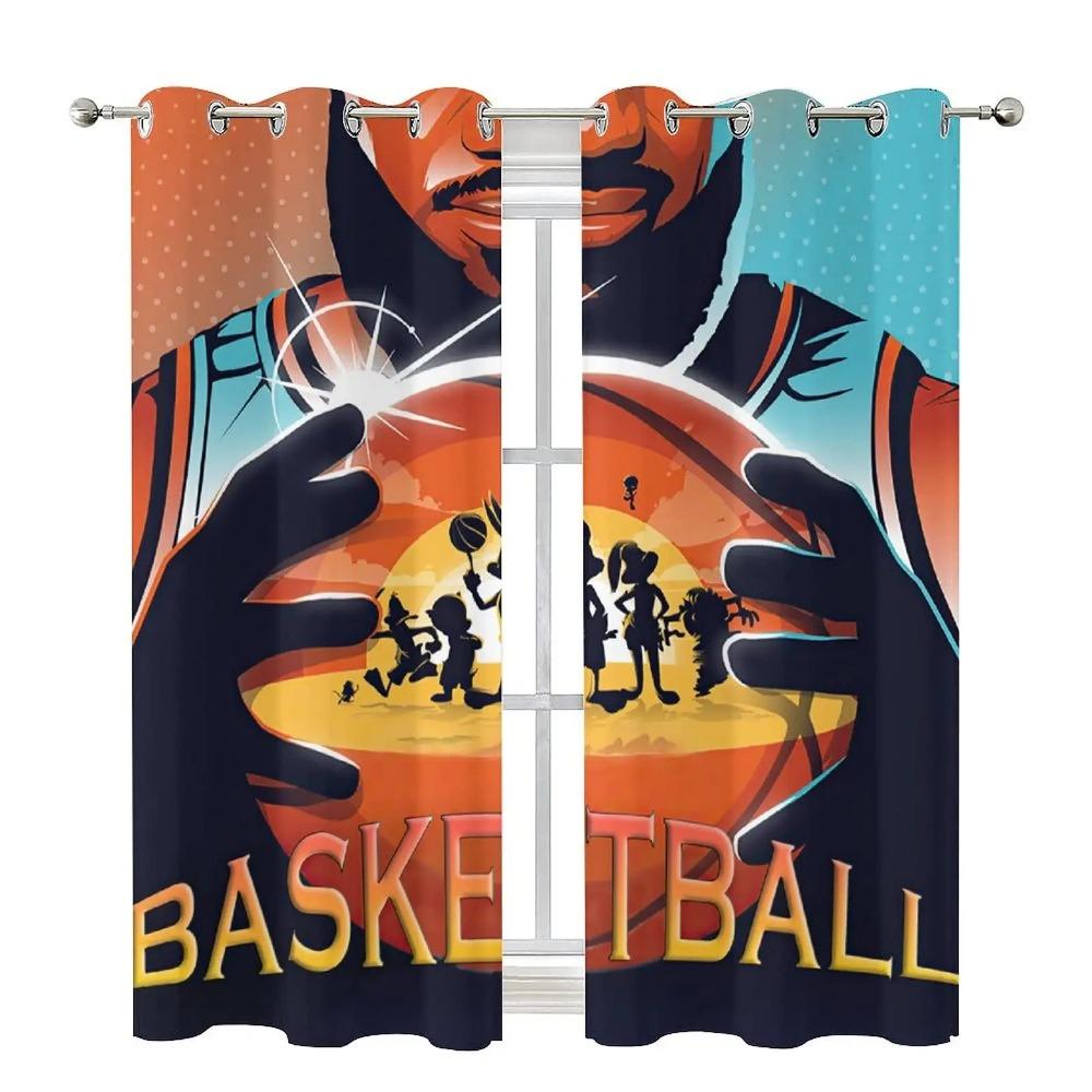 Basketball Curtains for Bedroom Living Room 3D Ball Court Window Treatments Decorative Sports Theme Drapes Competitive Curtain