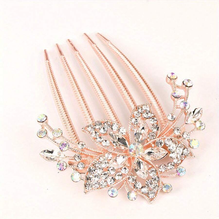 

Fashion Sweet Flower Crystal Accessory Water Diamond Comb Plastic Shining Hair Clip Women Versatile Hair Hair Clip Hairband Gift