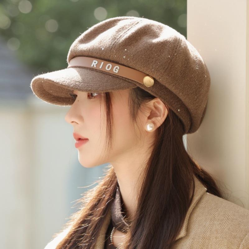 Autumn hat female alphabet octagonal hat retro newsboy hat casual cap