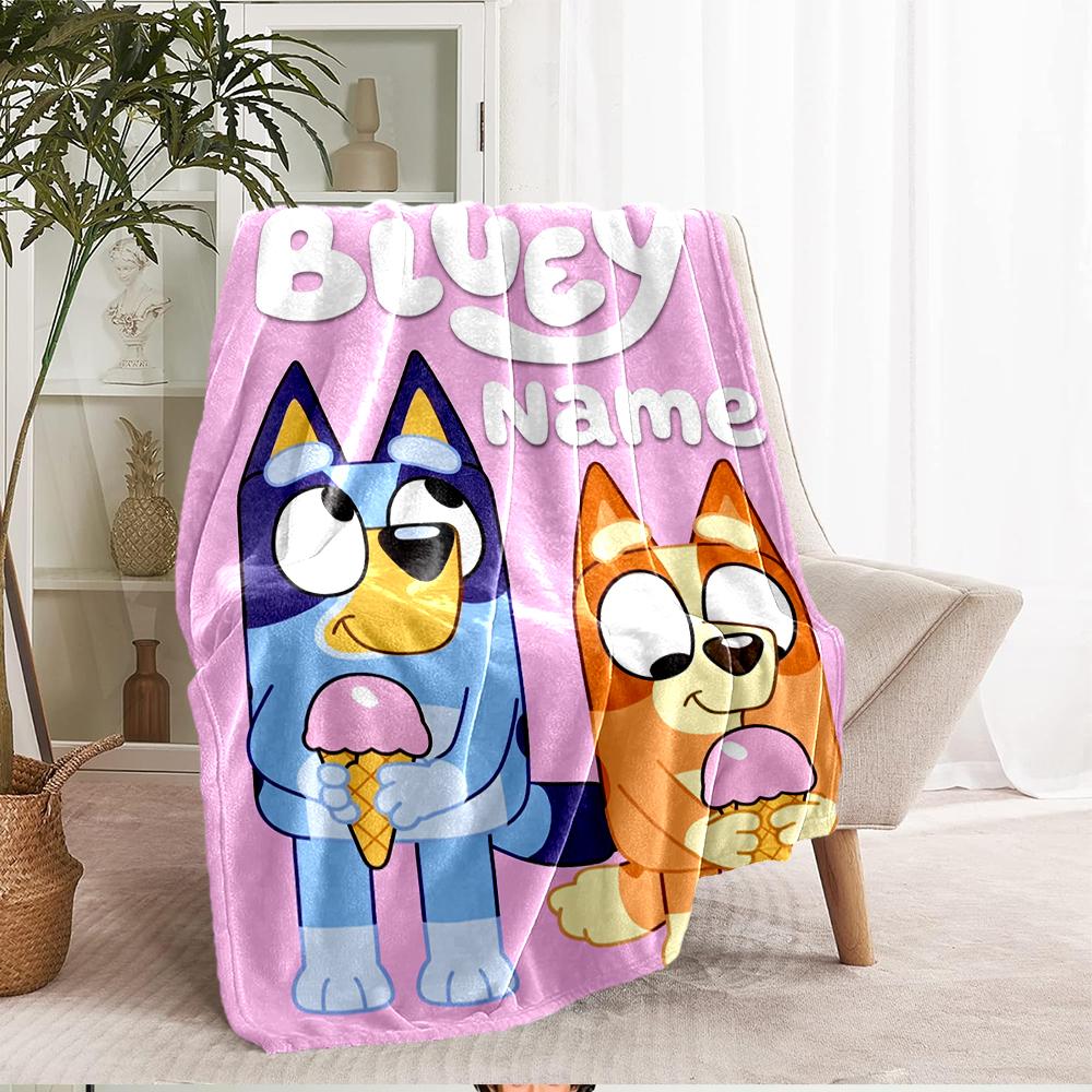 Custom Name Bluey Theme Printed Blanket - Perfect for Couch, Bed, Travel & Outdoor Use | Machine Washable, Cozy & Durable.