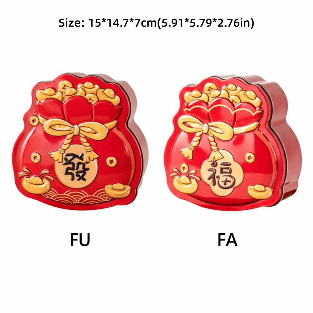 Durable Tinplate Package Box Cartoon Gift Bag Red Gift Box Blessing Words Thicken Packing Box Chinese New Year