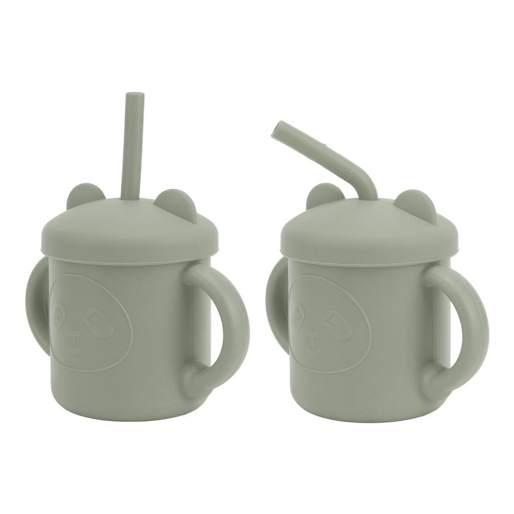 1 Pcs Silicone Sippy Cup Panda Pattern Baby Learning Training Cup Drop Resistant Silicone Sippy Cup with Handles Spout