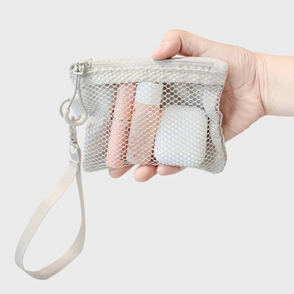 

Fashion Lightweight Mesh Storage Bag Polyester Solid Color Toiletry Bag Multifunctional With Zipper Coin Purse Multi-Purpose Use