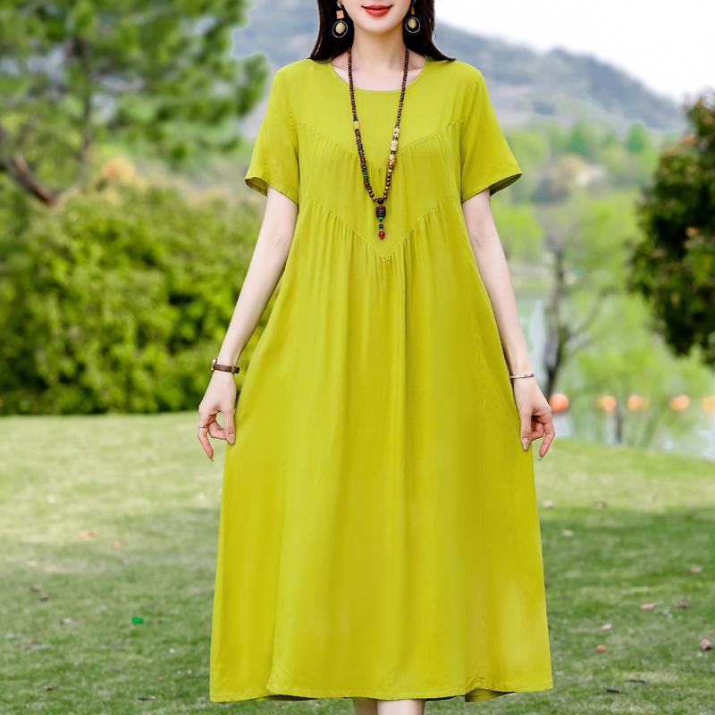 Plus Size Elegant Women's Summer Dress Vintage Clothes Short Sleeve Loose Long Dresses