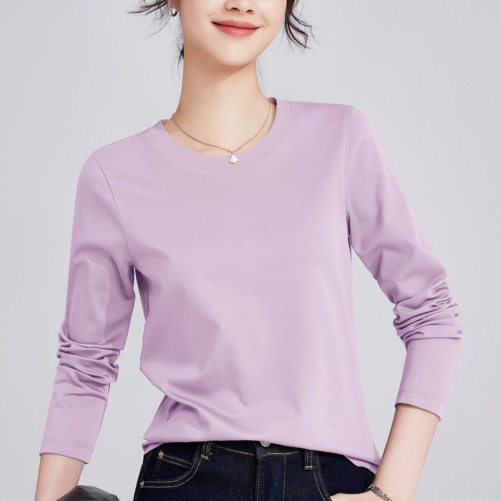 White Women's Long-sleeved Bottoming Shirt Spring and Autumn New Shirt with T-shirt Mercerized Cotton Stunning Top