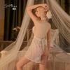 Women's Sheer Mesh Lace Up Backless Sleep Dress Costume Set