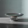 Elevated Tray with Pedestal Base SilverTone Mirrored Fruit Bowl Reflective Footed Round