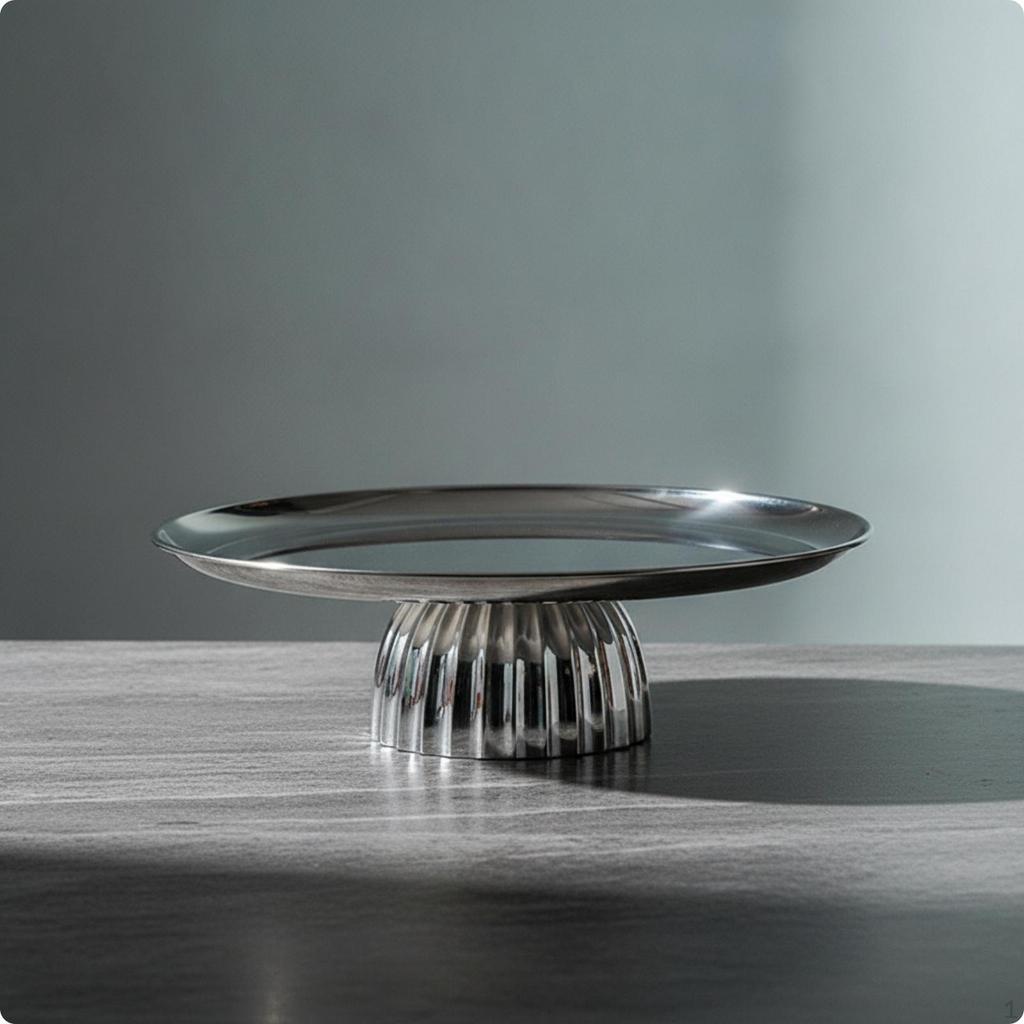 Elevated Tray with Pedestal Base SilverTone Mirrored Fruit Bowl Reflective Footed Round