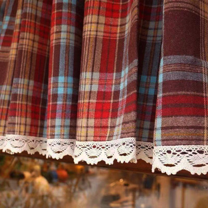 Weihnachtsrot und Schwarz Karierte Vorhänge Kurz Landhausstil Gingham Vorhang Weihnachten für Wohnzimmer Schlafzimmer Esszimmer