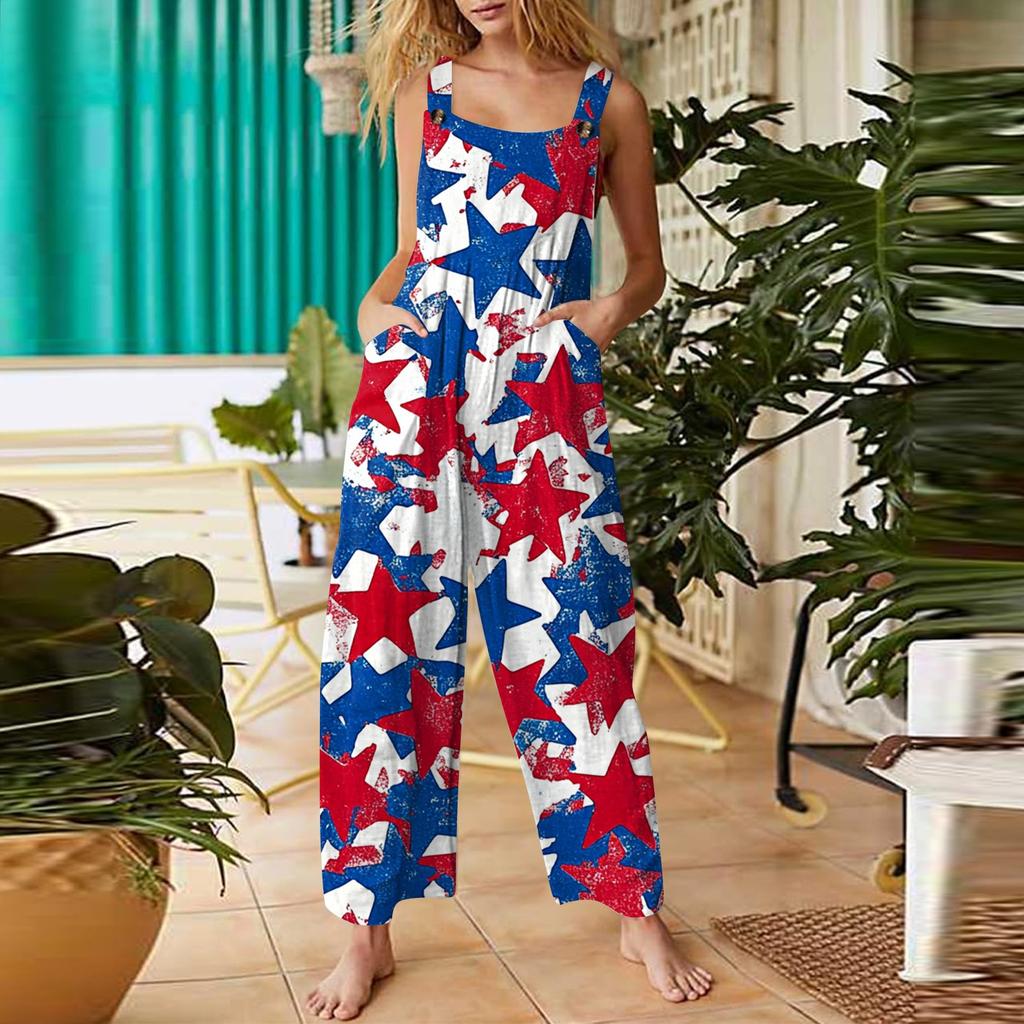 Women’s Casual Sleeveless Jumpsuit With Printed Jumpsuit, Fashionable And Loose Jumpsuit
