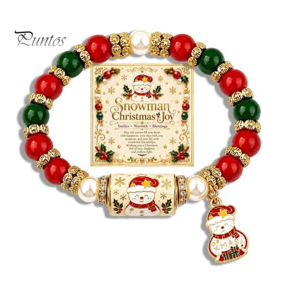 Festive Holiday Charm Bracelet Christmas Bracelet, Elastic Stretch Beaded with Xmas Jewelry Collection Tree Charm, Gifts for Women Men Santa Claus