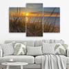 Three Piece Picture Canvas Print Sea Beach Grass Sunset