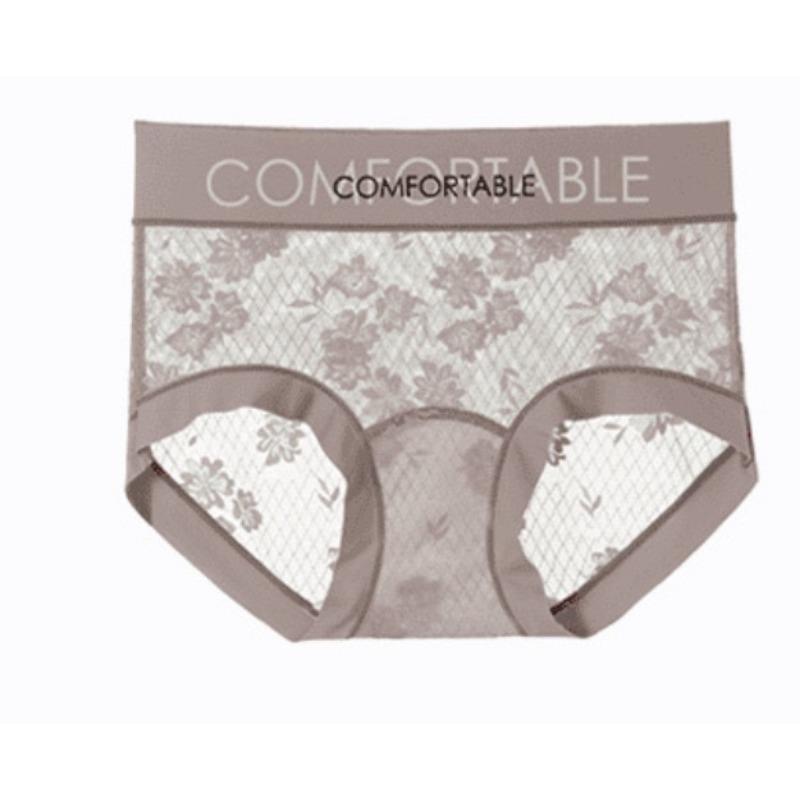 Women's Fashion Seamless Lace Mid Waist Letter Simple Extended Silk Bottom Crotch Underwear