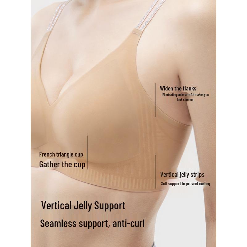 Original Foundation Seamless Bra: Invisible Underwear with Thin Straps, Backless Design, Jelly Strips, Soft Support, and Armpit Fat Collection.