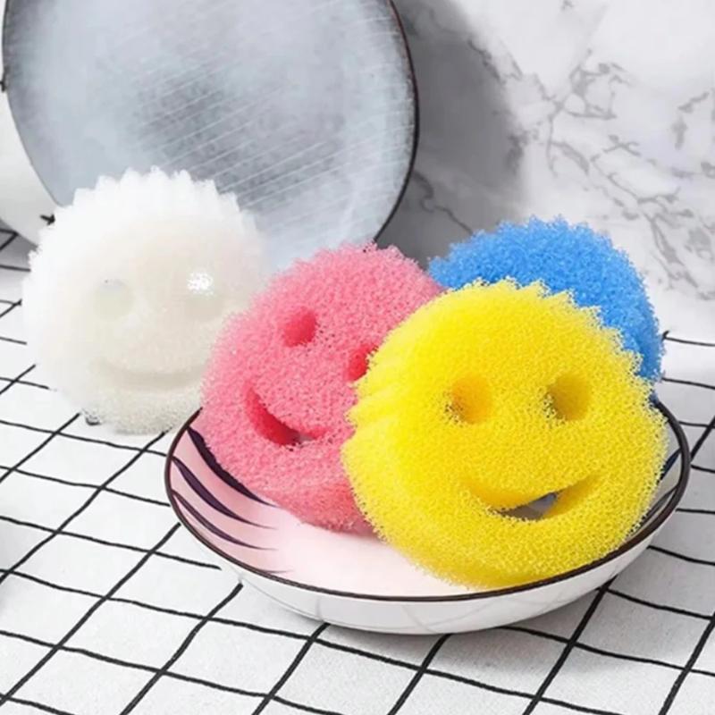 Sponge Kitchen Smiling Sponge Dishwashing Sponge Cloth Strong Scouring Pad Household Kitchen Bathroom Cleaning Wipe Spongesclean