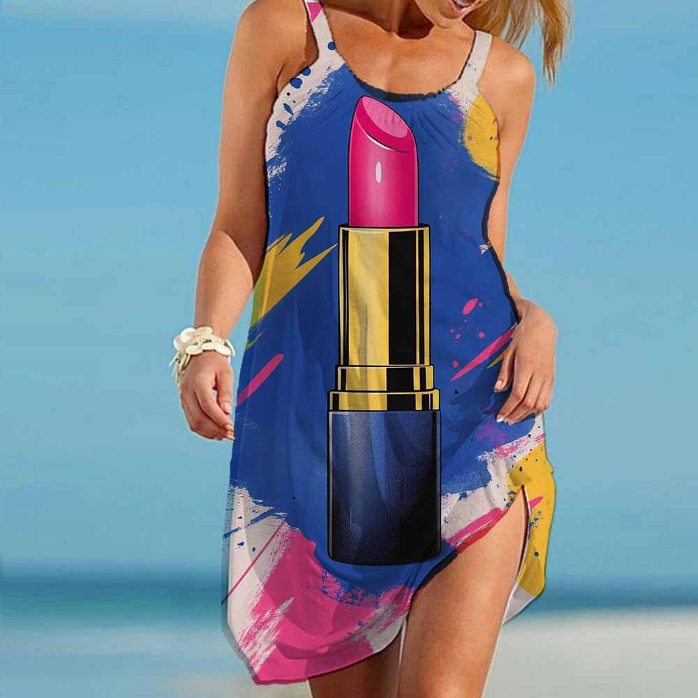 New Women's Fashion 2025 New Print Summer Casual Party Mini Dress Beach Style Elegant Pop Art Prints Lady Sleeveless Dress