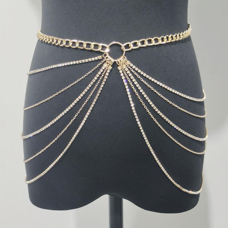 Fashion Versatile Personality Geometric Waist Chain Women's Metal Rhinestone Chain Multi-layer Fringed Body Chain