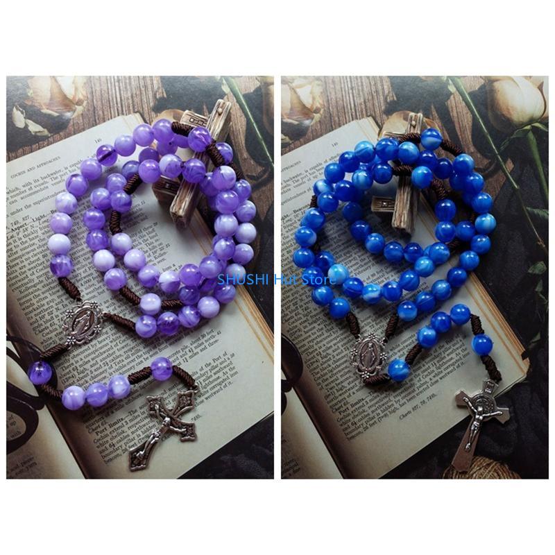 Rustic Agate Catholic Rosary Necklace Women Men Church Meditation Party Supplies D57B