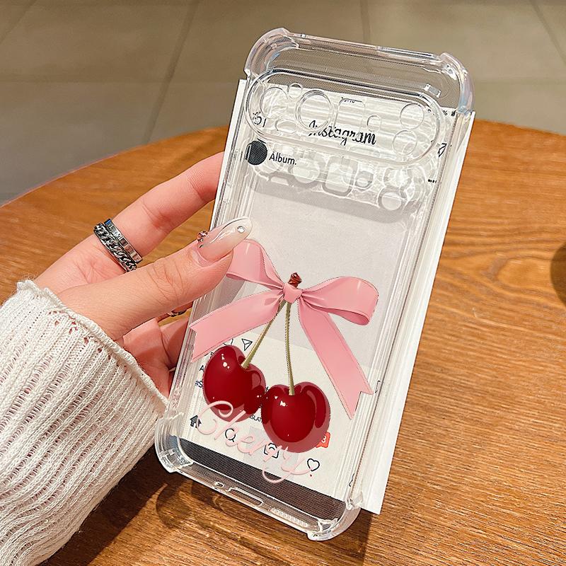 Pink Bowknots Pattern Case For Google Pixel 9 Pro XL 9A Shockproof TPU Silicone Clear Soft Cover