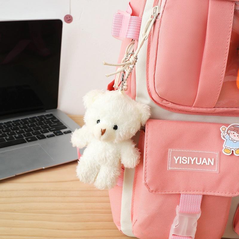 School Bag New Canvas Backpack Women's Small Fresh Contrasting Color Backpack Three-piece Set Junior High School Versatile Campus School Bag Tide