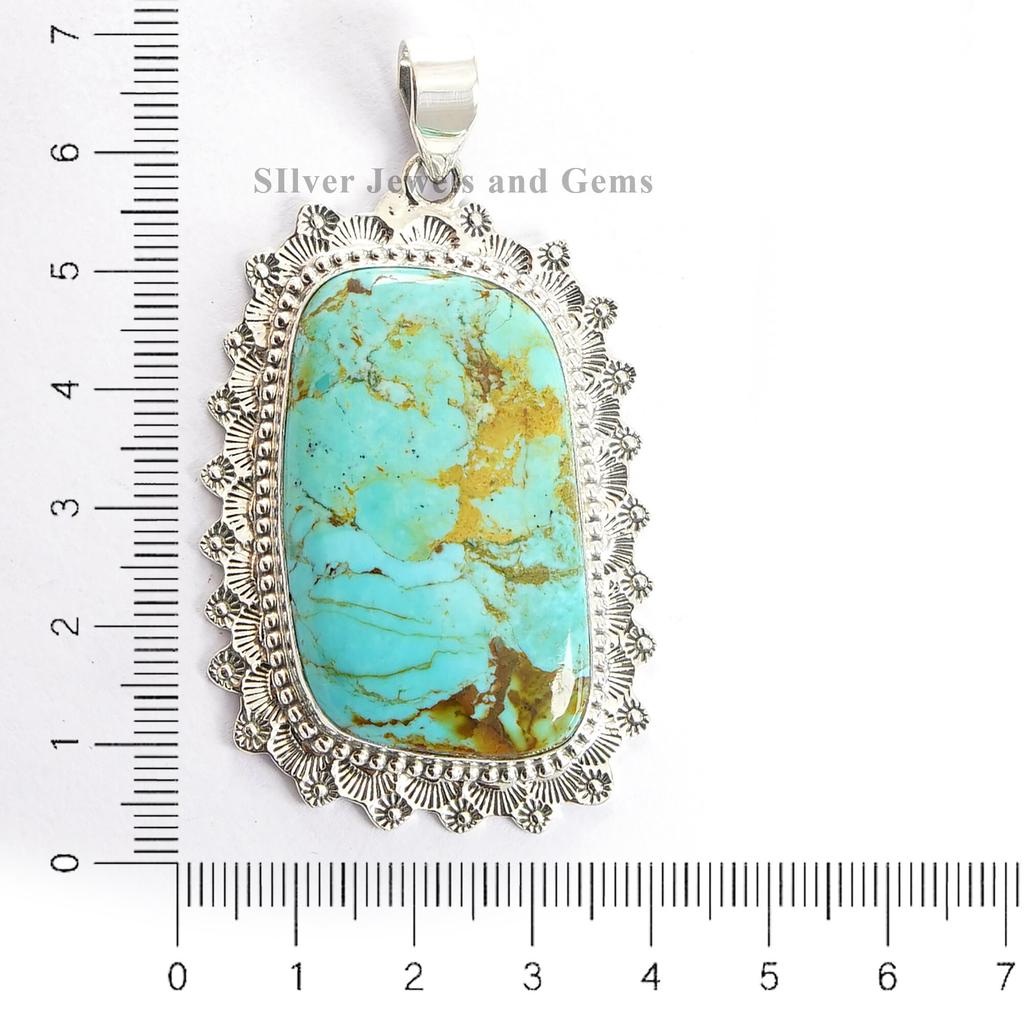 Fancy Turquoise Pendant , 925 Sterling Silver Handmade Pendant, Statement Pendant, Artisan Design Pendant, Turquoise Gift Jewelry