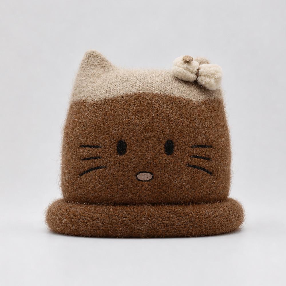 Winter hat women's fleece thickened soft wool hat adult cute cat ears warm ear protector knitted hat