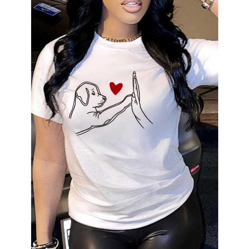 Women's Plus Size T-Shirt Cute Dog Print T-shirt Short Sleeve Crew Neck Casual Top for Summer & Spring Women's Clothing