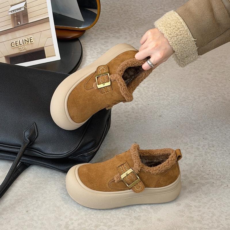 Casual Board Shoes Women's Thick-soled Fluff Buckle Small Man Velvet Warm Winter New Single Shoes Women's Lamb Wool