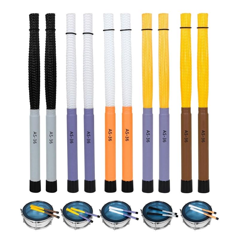 1Pair Rods Drum Brushes with Comfortable Handle Percussion Drum Brushes Dowels Nylon Drum Sticks Brush Smooth Grip