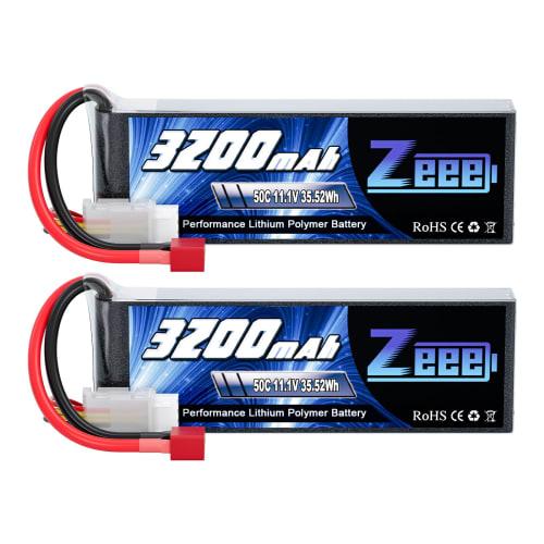 Zeee 3S 11.1V 50C 3200mAh LiPo Battery with T-Plug, 2-Pack, High-Capacity for RC Products, Drones, RC Trucks, RC Boats, RC Cars, and More