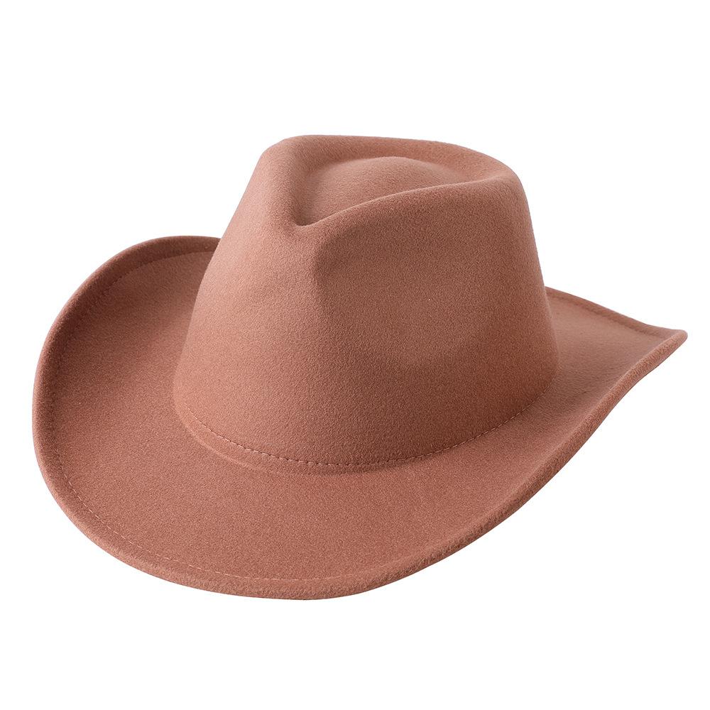 Cowboy hat European and American style big cowboy hat monochrome felt hat men and women big brim outdoor top hat
