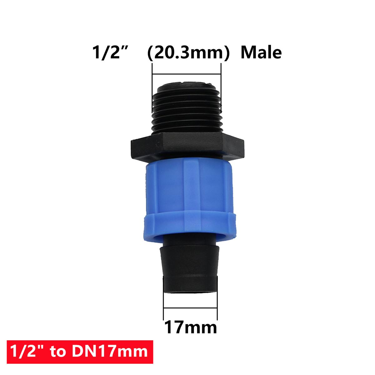 

5/8 16mm Drip Irrigation Tape Connectors 1/2 3/4 Male/Female Thread Tee/Straight/Elbow Lock Nut Hose Water Splitters 10Pcs