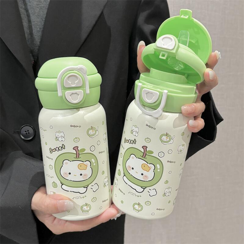 2026 Cute Small Double-Walled Thermos Water Bottle with Straw for Boys & Girls