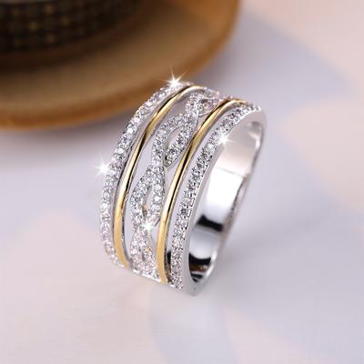 Luxury Gold Silver Color Multilayer Wide Rings for Women Shiny White Zircon Engagement Ring Wedding Party Jewelry Gift