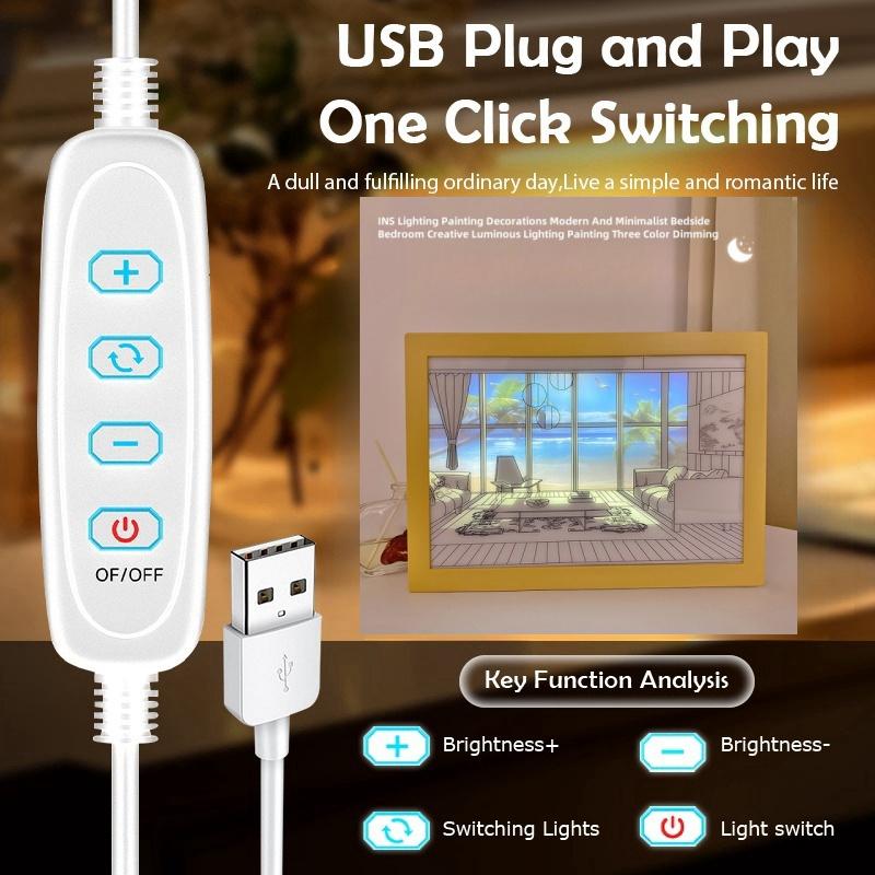 Beautiful LED Light Painting Indoor Sunlight Window Wooden Photo Light Dimming Wall Artwork Table Lamp Home Decor Night Lamp