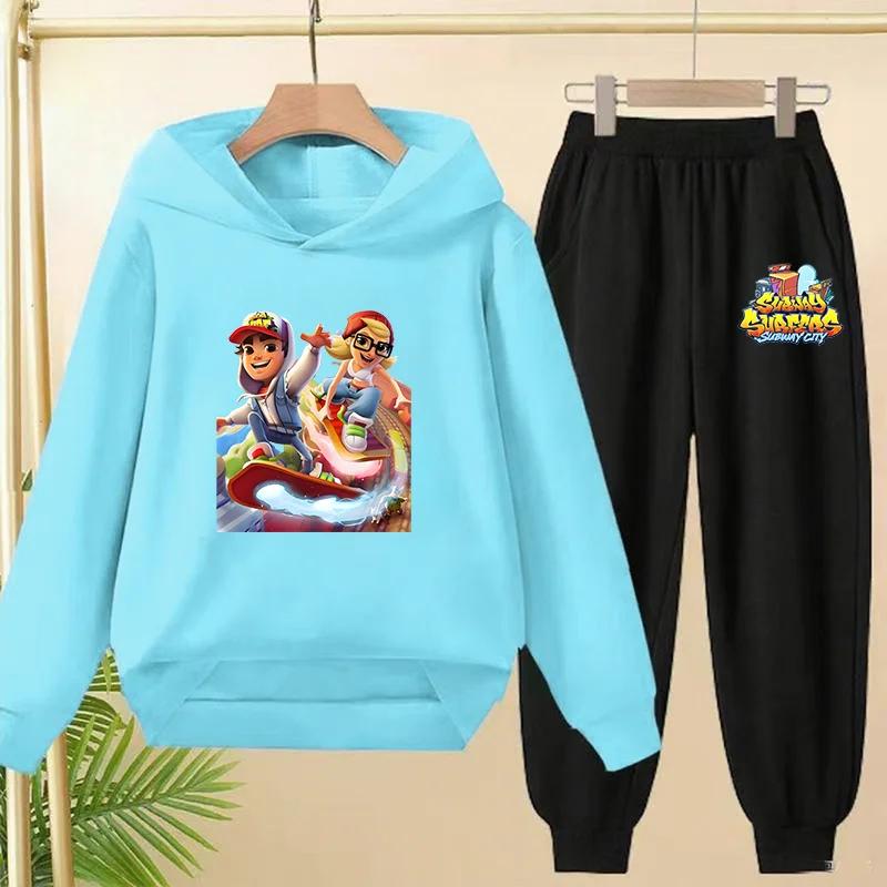 Hot Game Subway Surfers Spring Autumn Fashion Pullover Tracksuit 3-12 Years Boys and Girls Letter Print 2pcs Hoodie+Pants