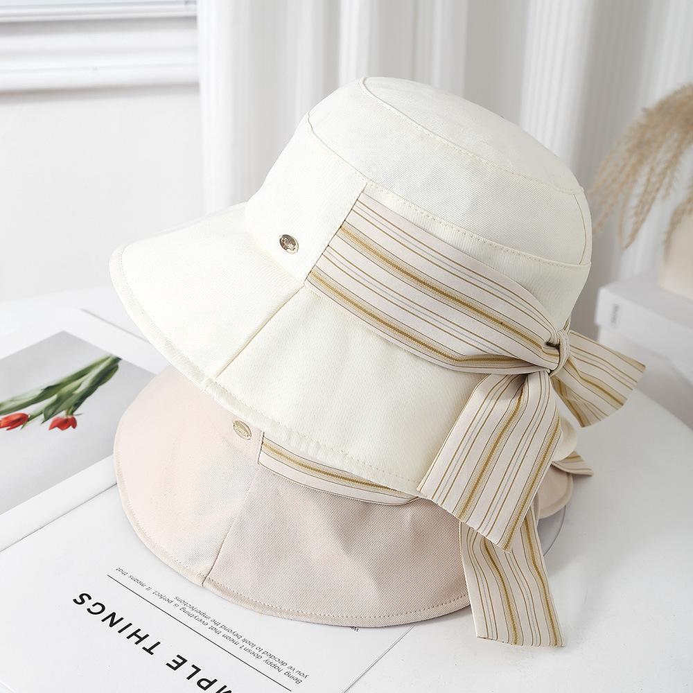 

Bucket Hat Women Thin Striped Bow Fisherman Hat Korean Style Women s Spring And Summer All-match Sunshade Sun-protection Folding 56-58cm чорний