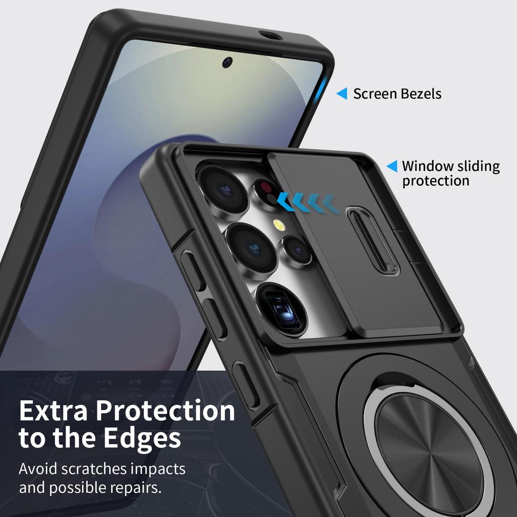 Shock Proof Slide Lens Magnetic Case for Samsung Galaxy S25 Ultra S26 Plus S24 A17 5G A56 A36 A16 A26 Kickstand Ring Cover