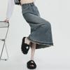 Retro Washed Denim Midi Skirt for Women, 2023 Spring/Summer, XS-XL, Spandex Blend