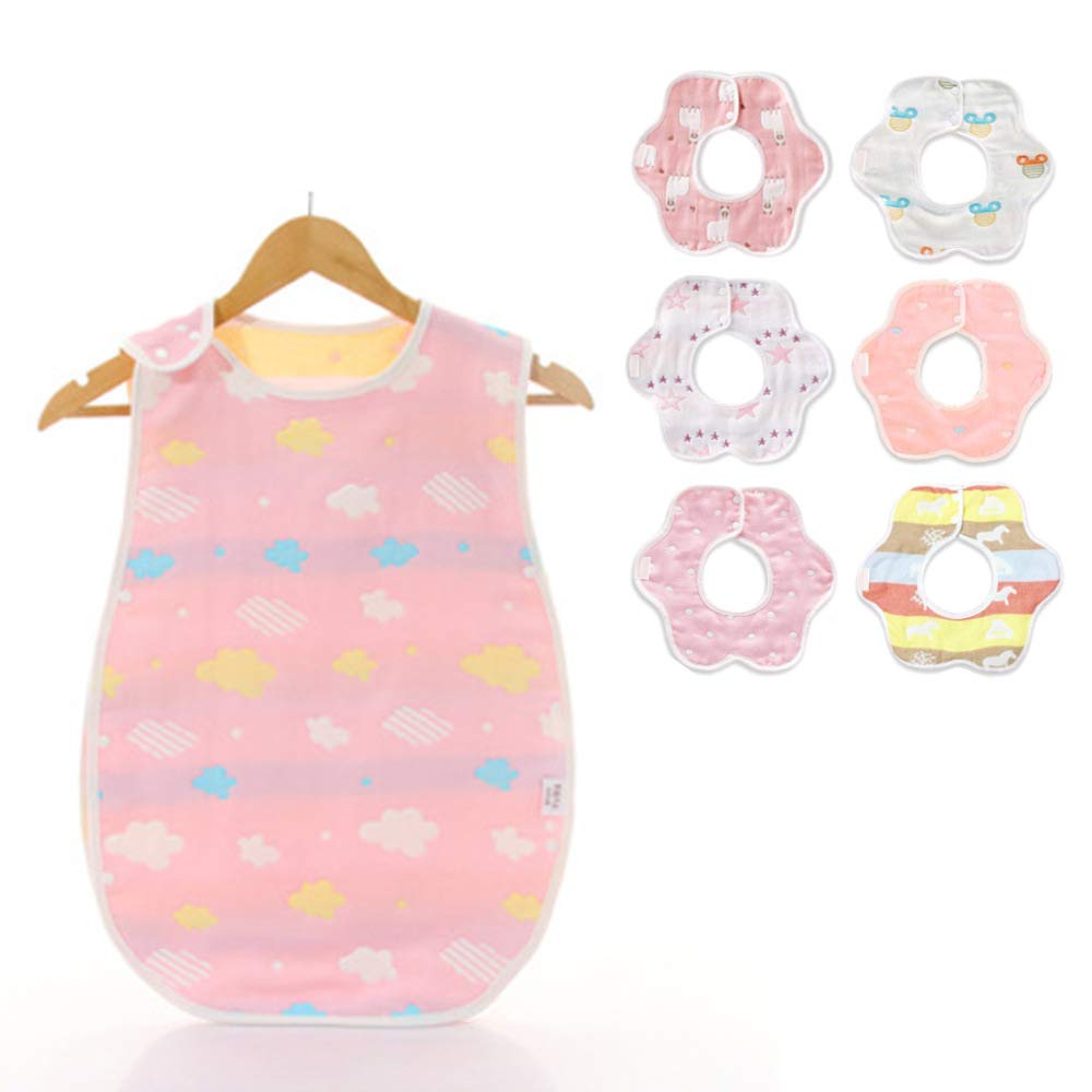 CREDIBLE Baby Sleeper Set Baby Bib Set with Original Fluffy Newborn Baby Baby BM0254C (Summer/Winter) + (6 Bibs) Merchandise, 100% Cotton, 6-Ply,