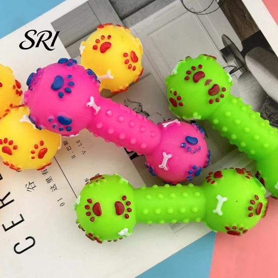 Dog Squeaker Toy Dumbbell Squeaky Chew Raised Texture Teething Teeth Cleaning for Puppy Dogs Interactive Play Wear-resistant
